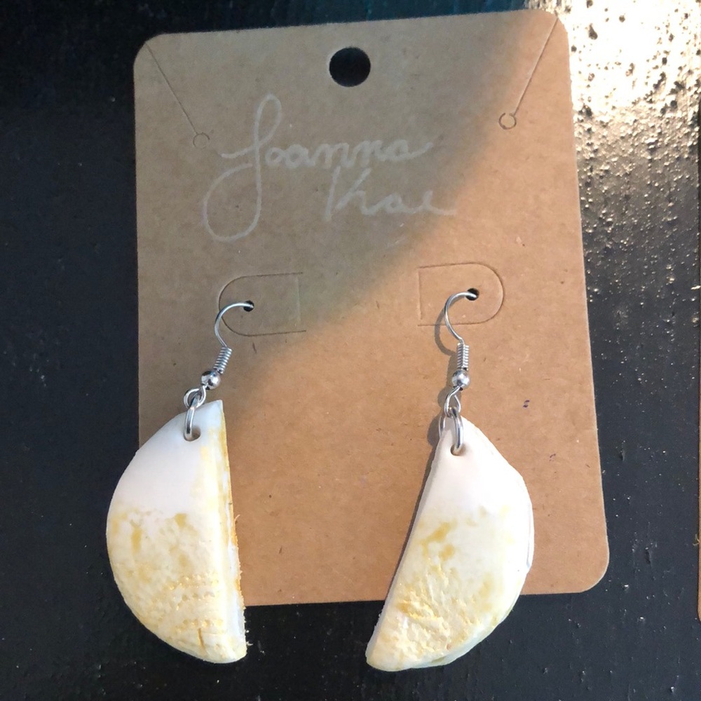 White gold half moon clay earrings (nickel free)